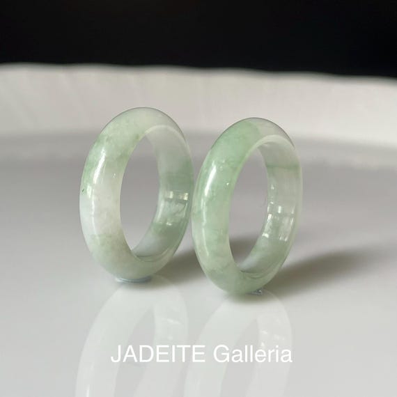 US6.5 Dual Jade Band Set Bicolor stack ring Authentic Burmese Jadeite Natural Grade A Untreated Jade ring