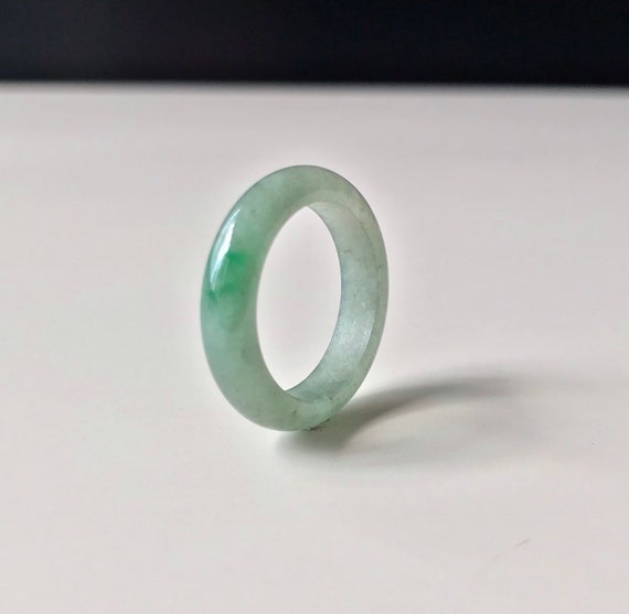 Burmese Jade Ring US6 3/4- Natural burmese jadeite translucent faint bluish green Authentic Grade A hand made band ring
