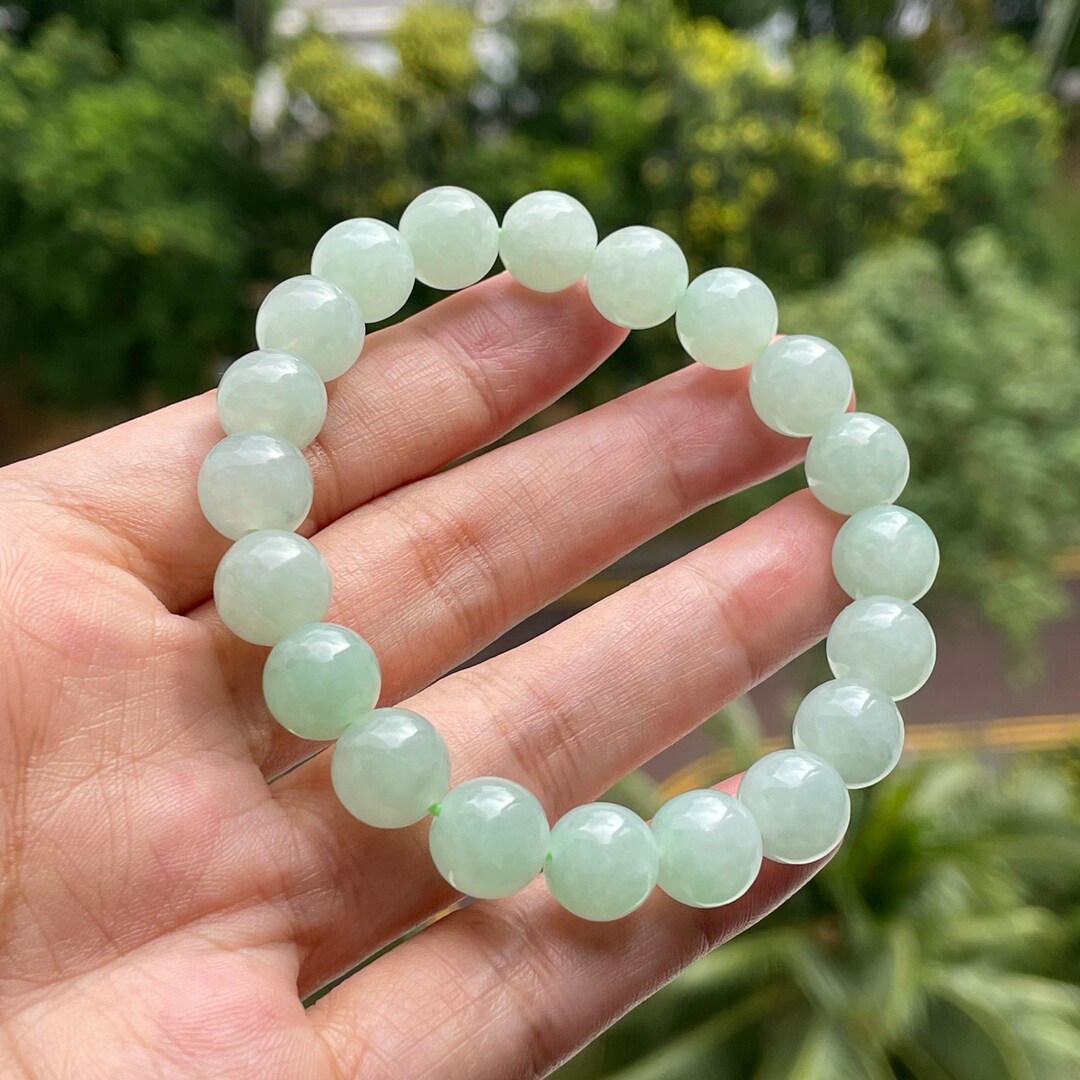 Jade Bead Bracelet 10mm Natural Type A Burma Jadeite Translucent Soft Green Jade Bead Bracelet