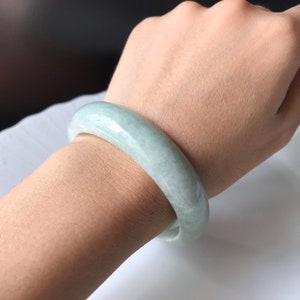 Untreated Jade Bangle 59.1mm- Faint Green and Gray Burmese Jadeite Authentic Grade A Translucent Green Jade Bangle image 10