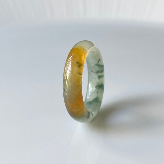 Jade Band Ring US5.5 -  Genuine Burmese Jadeite Natural Grade A Rare Golden Honey Patch Translucent jade ring unisex jade band ring