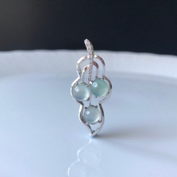 Translucent Icy Jade Pendant - Grade A Natural Green Jadeite Cabochons Bi Color with 925 Silver Fine Quality Jade Cabochon Pendant