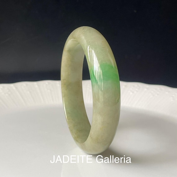 Jade Bangle 58.5 mm-  Untreated Kiwi Green with a touch of Vivid green Burmese Jadeite Authentic Grade A Translucent Jade Bangle