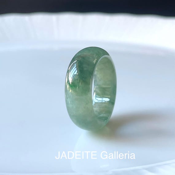 Jade Ring US 10.25 Natural jadeite jade grade A  translucent green, Burmese Jadeite Band Ring