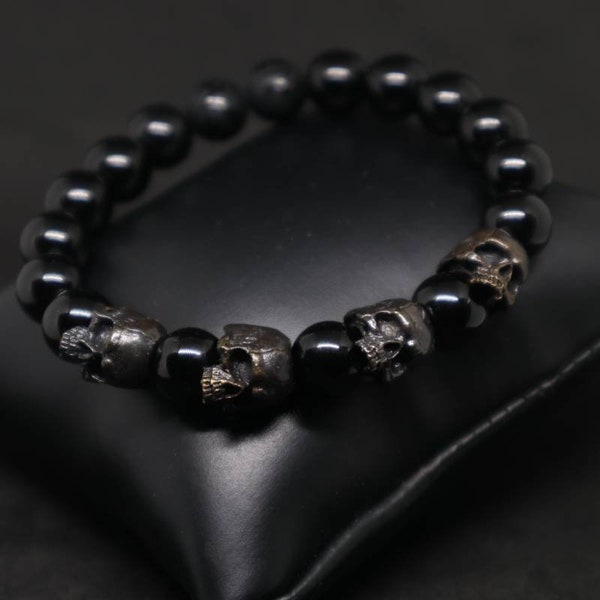 The Skull Army V3A Premium Stone Bracelet, Black Onyx Bead, Cranium, Gemstone Bracelet, Bead Bracelet, Tiger Eye,Black Agate, Mens Bracelet.