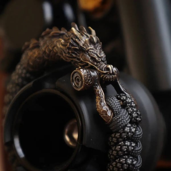 The Black Mandarin Dragon Premium Paracord Bracelet, Brass Bead, Oriental, Spartan, oni, Hannya, Knife Lanyard, viking, Skull Bracelet.