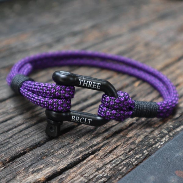 Purple Diamond Nautical Bracelet,U Shackle Bracelet, Omega Shackle Bracelet By ThreeBrclt, Stacked Bracelet, Paracord Bracelet,Mens Bracelet