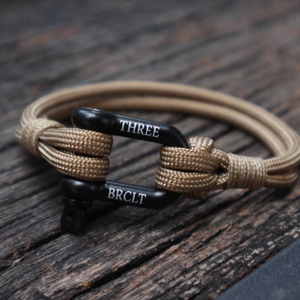 Tan Nautical Bracelet, U Shackle Bracelet, Omega Shackle Bracelet, By ThreeBrclt, Stacked Bracelet, Paracord Bracelet, Mens Bracelet,