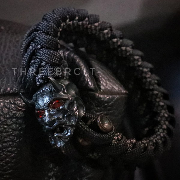 The Demon Oni Premium Paracord Bracelet in Brass Black, Hannya Mask, Samurai , Oni Mask, Oni Necklace, Spartan, Viking, Skull, Shogun