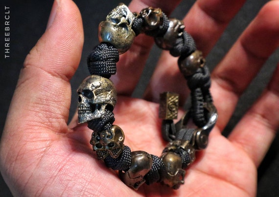 The Skull Army V2 Premium Paracord Bracelet Black Skull Brass