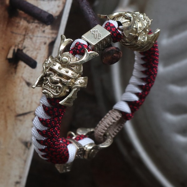 Twin Ronin With ThreeBrclt Signature Brass Bead Premium Paracord Bracelet, Samurai Bracelet, Ronin, Shogun, hannya Mask, Oni Mask.