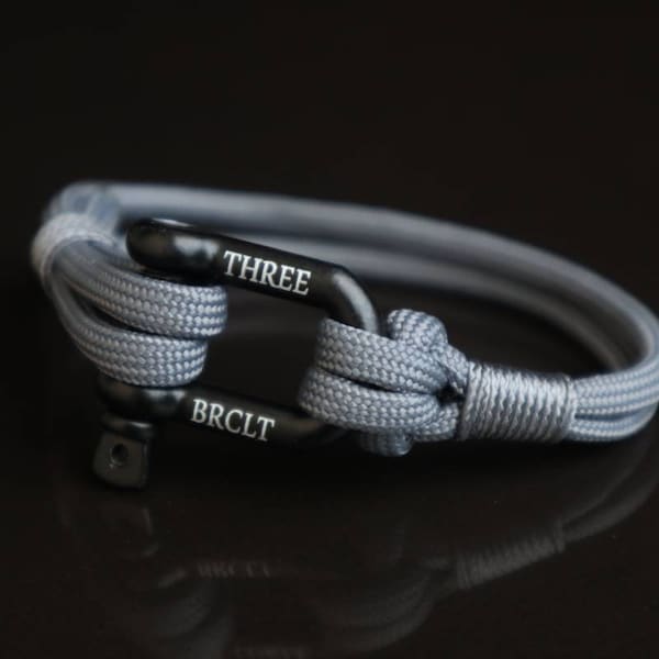 Grey Nautical Bracelet, U Shackle Bracelet, Omega Shackle Bracelet, By ThreeBrclt, Stacked Bracelet, Paracord Bracelet, Mens Bracelet,
