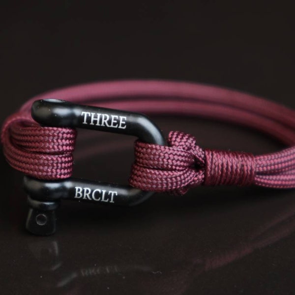 Maroon Nautical Bracelet, U Shackle Bracelet, Omega Shackle Bracelet, By ThreeBrclt, Stacked Bracelet, Paracord Bracelet, Mens Bracelet.