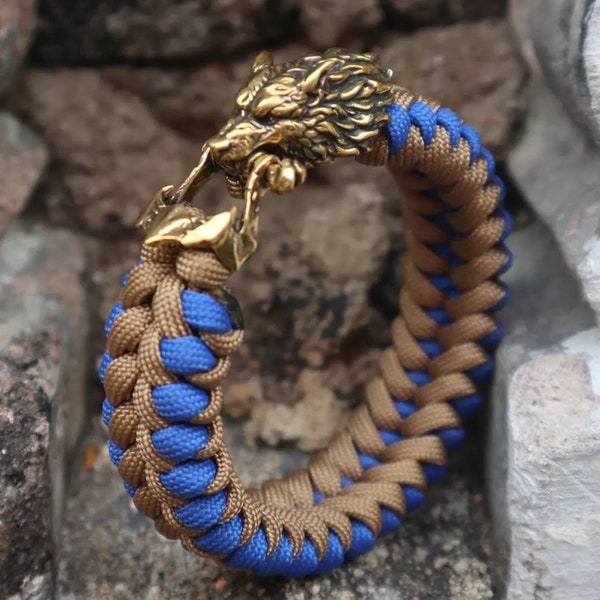 Golden Fenrir Premium Paracord Bracelet Brass, Mythology Creature, Odin, Samurai, Spartan, Viking, Mens Bracelet, Edc, werewolf