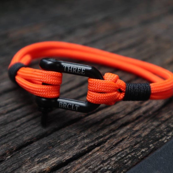 Orange Nautical Bracelet, U Shackle Bracelet, Omega Shackle Bracelet, By ThreeBrclt, Stacked Bracelet, Paracord Bracelet, Mens Bracelet