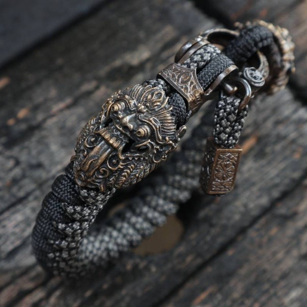 Barong & Rangda! Premium Paracord Bracelet Balinese Mythology, Bali Bead, Bali Craft, Oni, Hannya, Indonesia Handmade Craft.