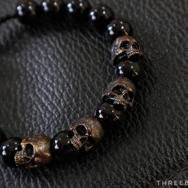 The Skull Army V3 Premium Stone Bracelet, Black Onyx Bead, Cranium, Gemstone Bracelet, Bead Bracelet, Tiger Eye, Black Agate, Mens Bracelet,