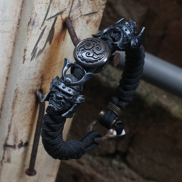 The Twin Samurai Ronin Premium Paracord Bracelet, Samurai Bracelet, Ronin Mask, Samurai Mask, Shogun, Mens Bracelet, Oni Mask, Hannya Mask