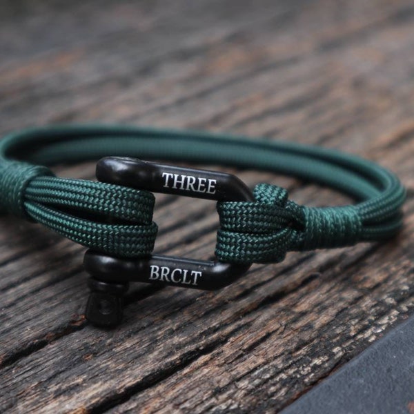 Hunter Green Nautical Bracelet,U Shackle Bracelet,Omega Shackle Bracelet By ThreeBrclt, Stacked Bracelet, Paracord Bracelet, Mens Bracelet