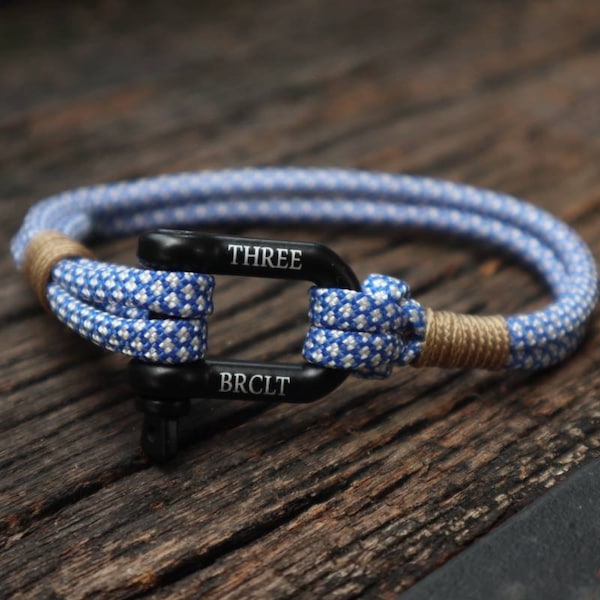 Blue Diamond Nautical Bracelet, U Shackle Bracelet, Omega Shackle Bracelet, By ThreeBrclt,Stacked Bracelet, Paracord Bracelet,Mens Bracelet