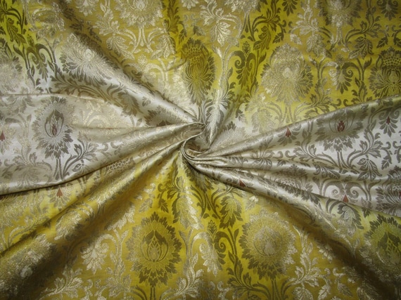Heavy Silk Brocade KING KHAB Fabric Cream Yellow and Metallic - Etsy