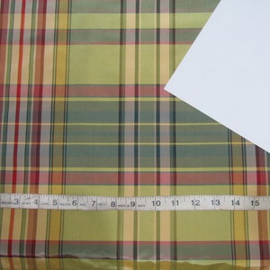 100% SILK TAFFETA FABRIC 54 green multi color plaids TAFC281 image 5