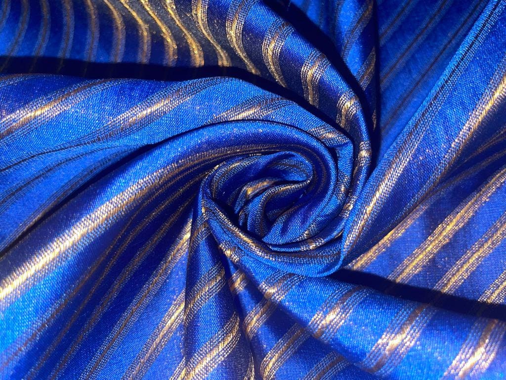 Silk Brocade fabric available in 6 colors royal blue/purple/mustard  gold/red/green and gold stripe jacquard 44 WIDE BRO900[1,2.3,4.5,6]