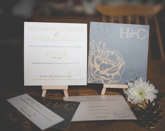 Elegant Wedding Stationery printed on Pearl stock - Invitations, RSVPs and Save the Dates - Rose Monogram design