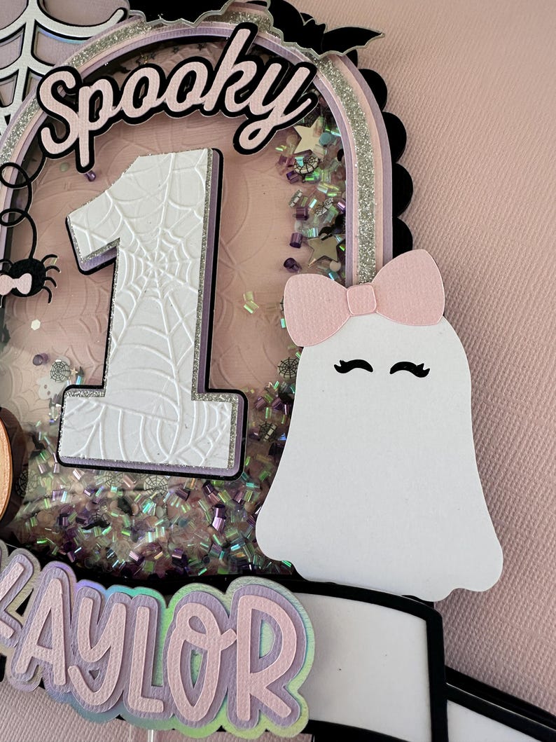 Spooky One, Spooky Cake Topper, Pastel Halloween,Pink Halloween, Shaker Cake Topper image 13