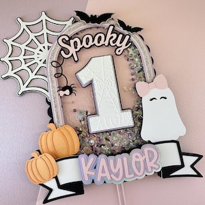 Spooky One, Spooky Cake Topper, Pastel Halloween,Pink Halloween, Shaker Cake Topper Bow