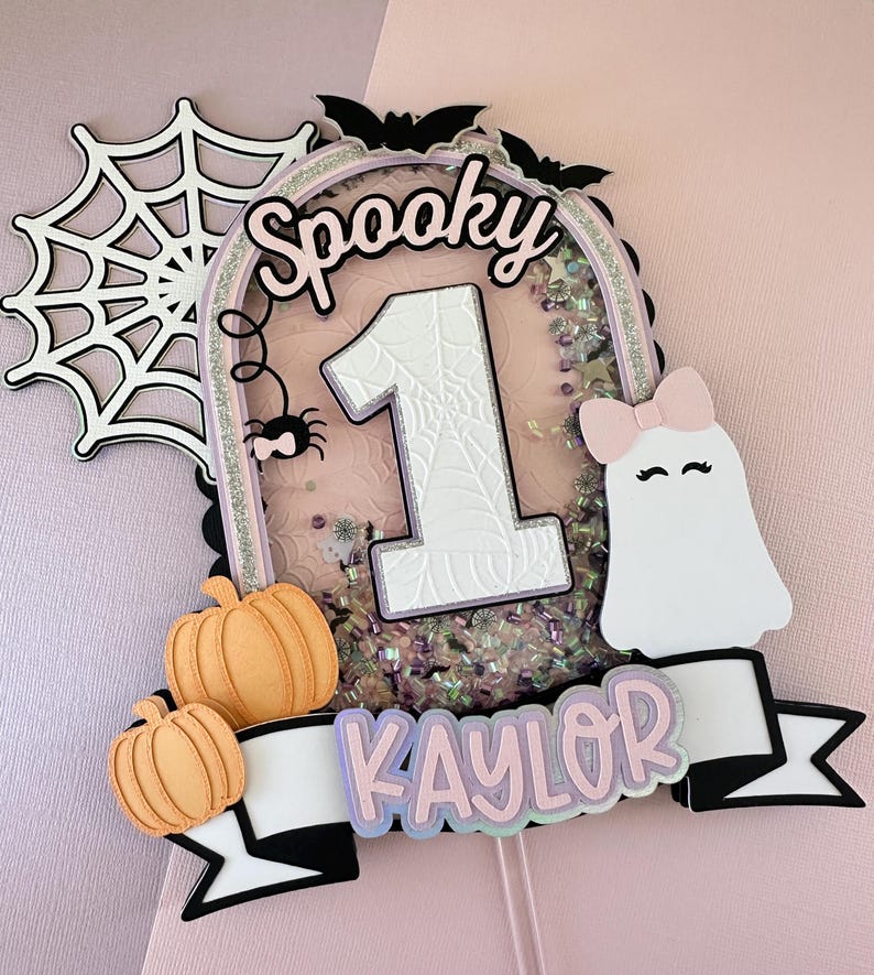 Spooky One, Spooky Cake Topper, Pastel Halloween,Pink Halloween, Shaker Cake Topper Bow