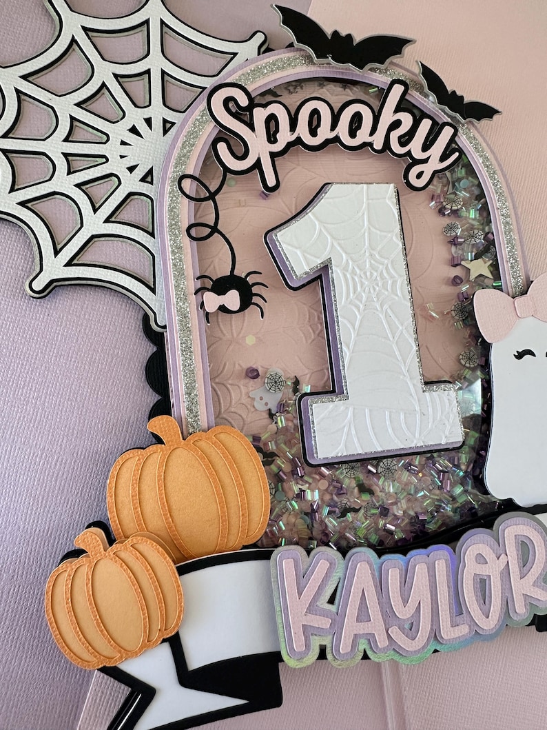 Spooky One, Spooky Cake Topper, Pastel Halloween,Pink Halloween, Shaker Cake Topper image 12