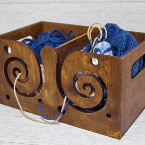 Large Wooden Yarn Box With Lid Wood Yarn Bowl Crochet Bowl Etsy