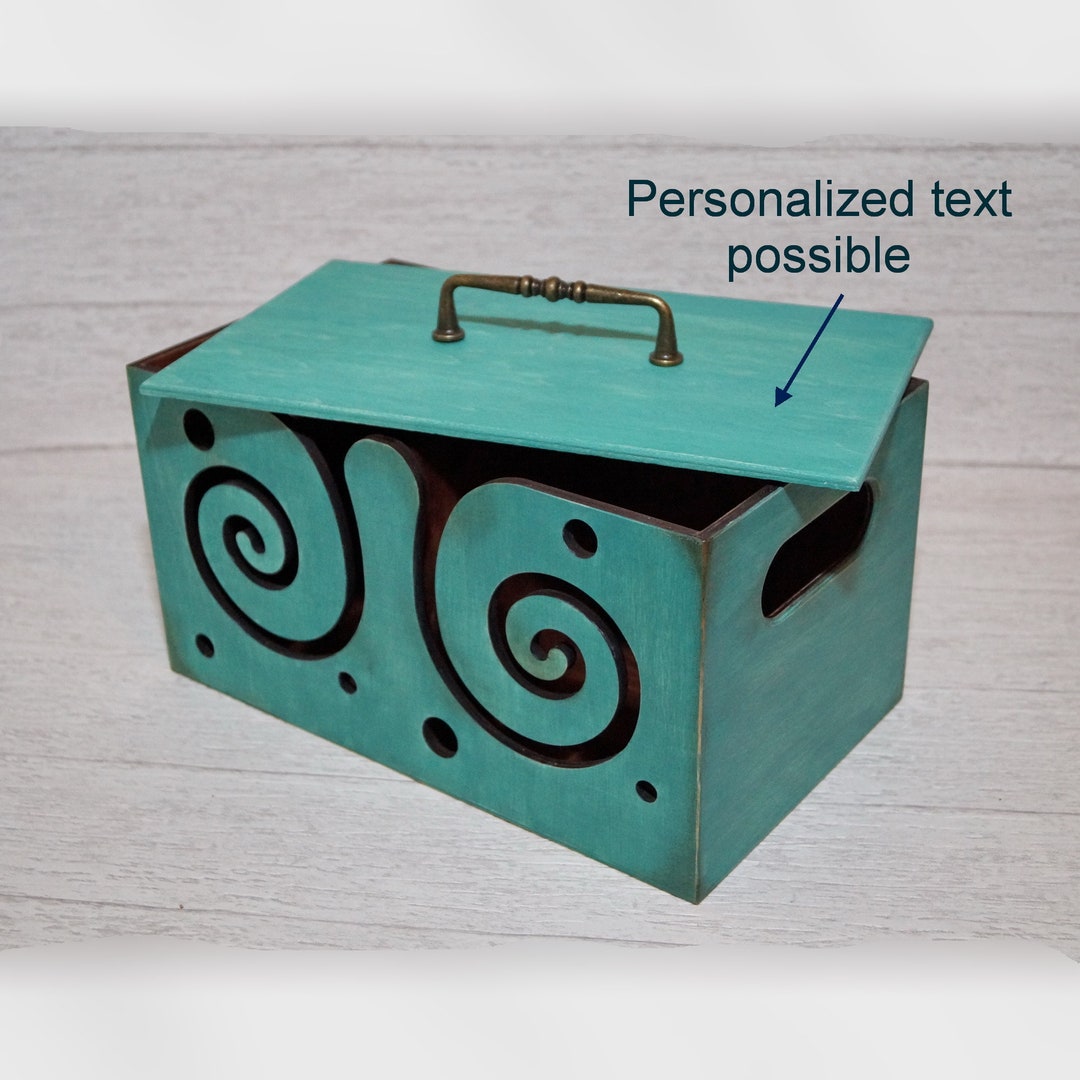 Turquoise Wooden Yarn Box With Lid Wood Yarn Bowl Crochet Etsy
