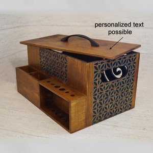 Knitting needle organizer - Large wooden yarn box with lid -  Crochet hook holder