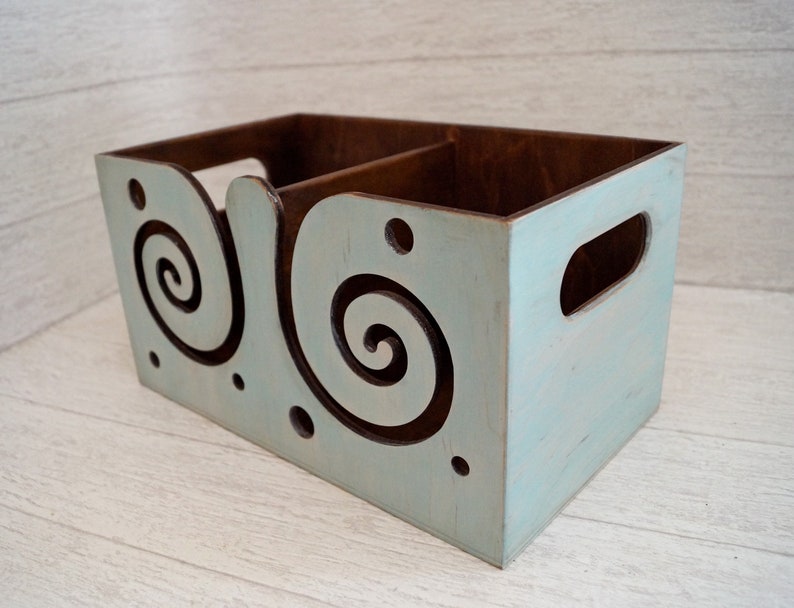 Blue wooden yarn box Yarn holder for crocheting Large Etsy