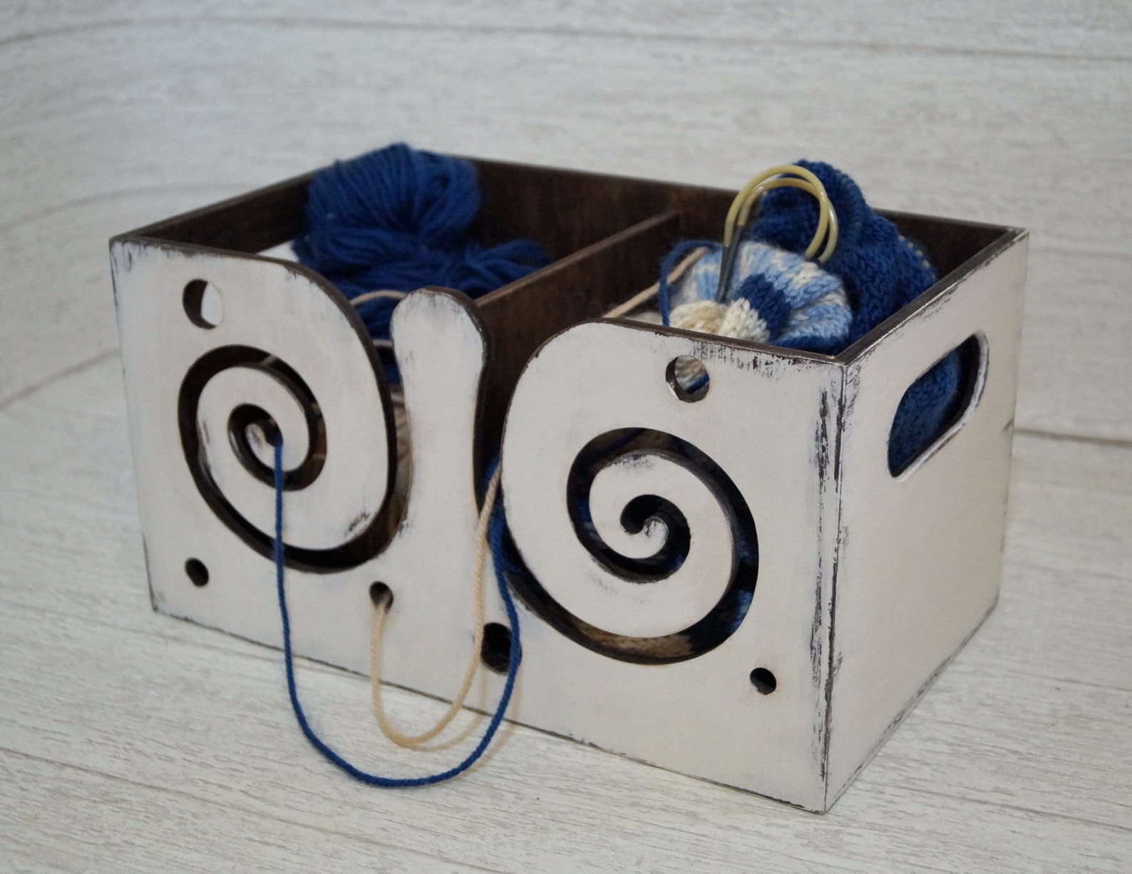 White wooden yarn box with lid Wood yarn bowl Crochet Etsy