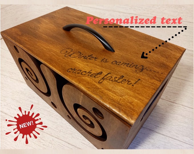Personalized yarn bowl Large wooden yarn box with lid Crochet bowl Gifts for knitters