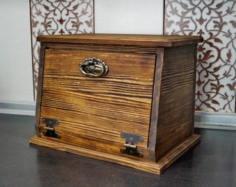 Caja de pan rústica Panera de madera Caja de pan hecha a mano Almacenamiento de cocina de granja