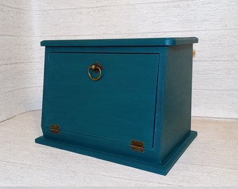 Teal bread box Bread bin Handmade bread box
