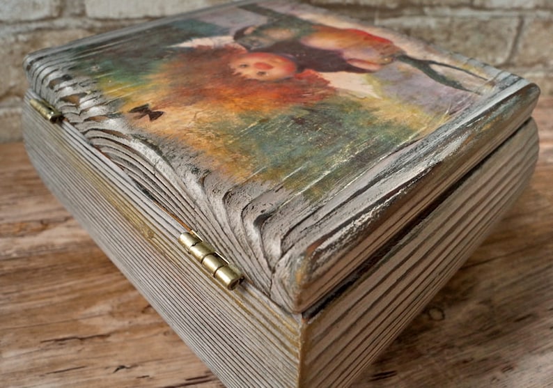 Decorative box with lock 5th anniversary gift for her Storage box with hinged lid Decoupage box