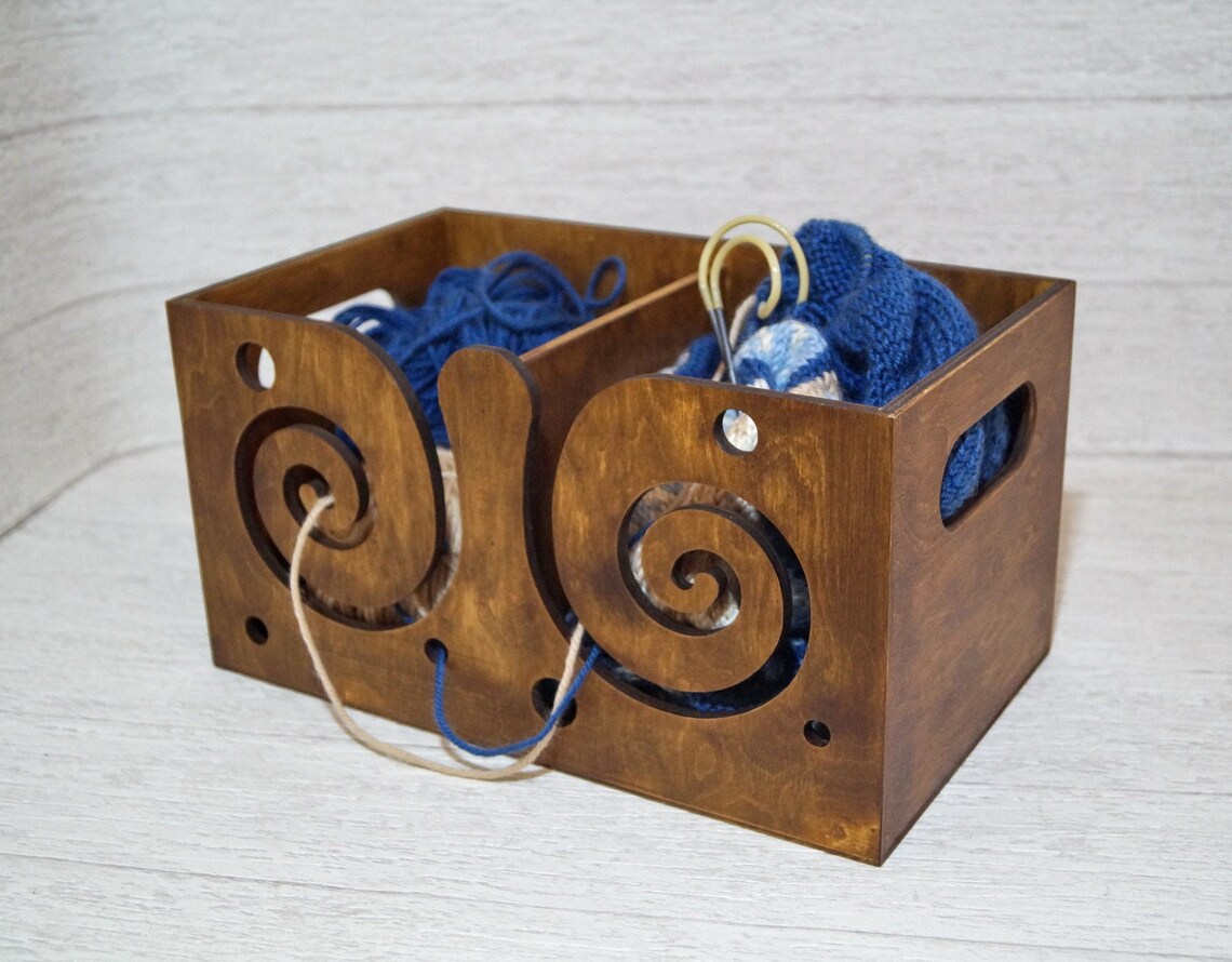 Large wooden yarn box with lid Wood yarn bowl Crochet Etsy