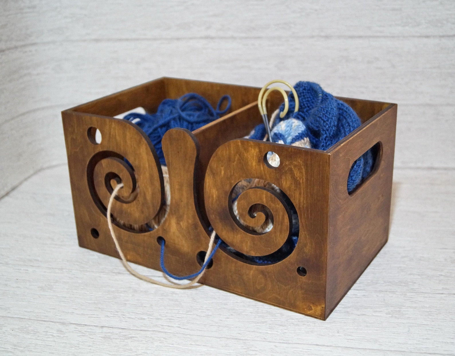 Large Wooden Yarn Box With Lid Wood Yarn Bowl Crochet Bowl Etsy