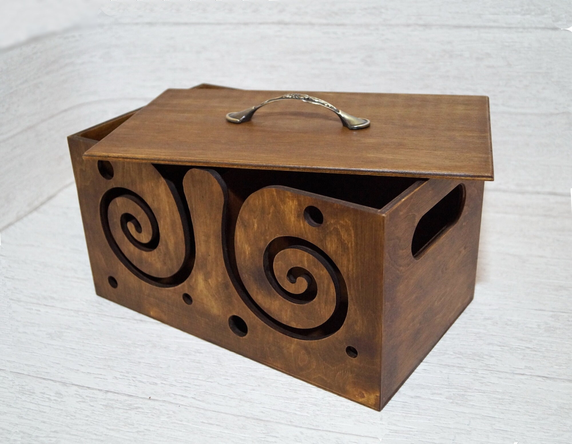 Large wooden yarn box with lid Wood yarn bowl Crochet Etsy