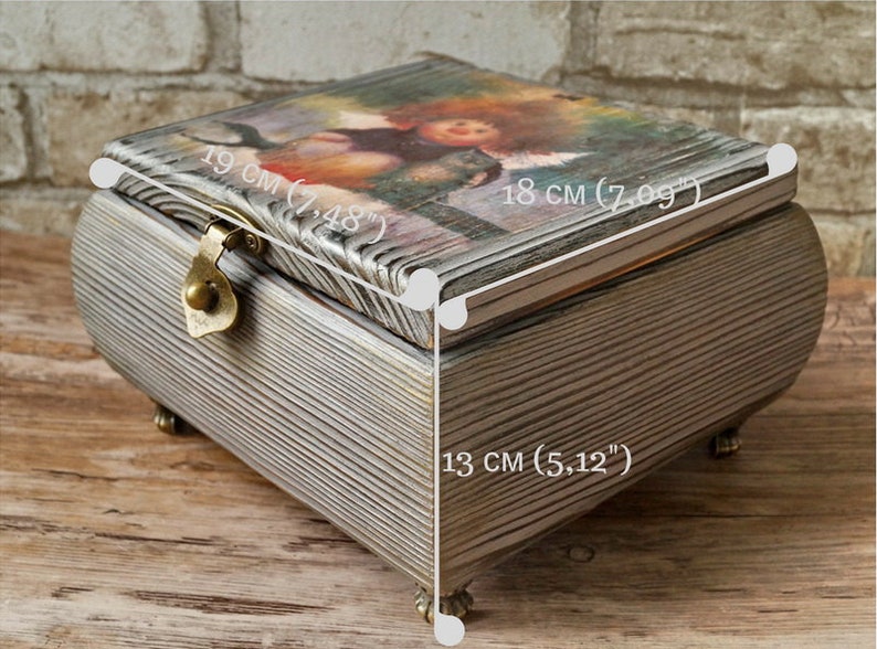 Decorative box with lock 5th anniversary gift for her Storage box with hinged lid Decoupage box