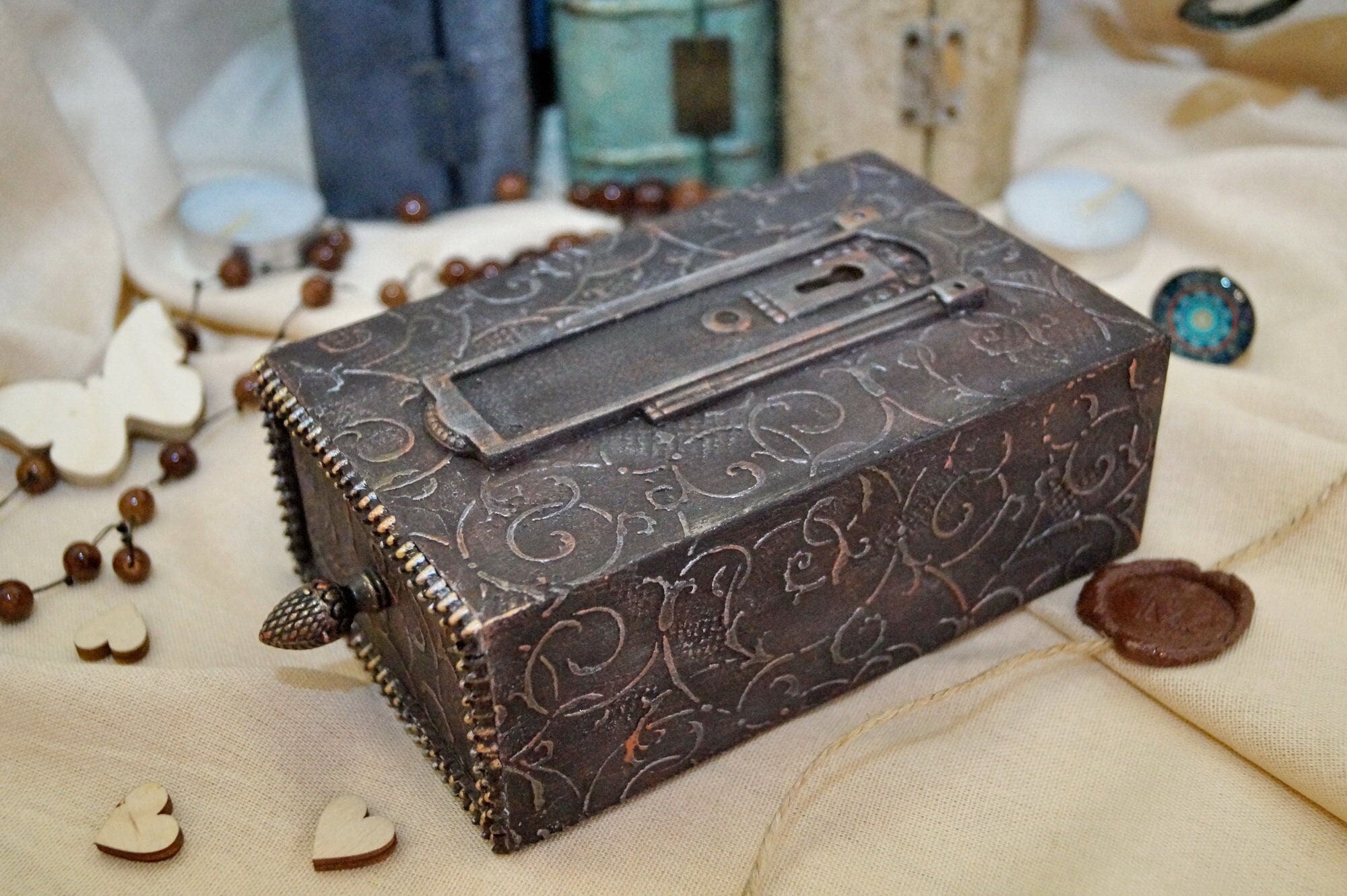 Dark Academia Jewelry Box Wooden - Custom, Dark Academia Key Box, Dark
