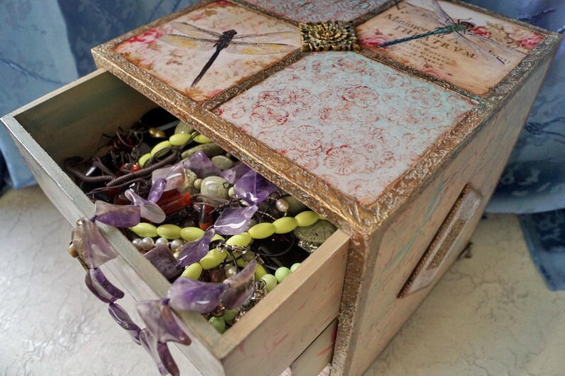 Desktop Jewelry Armoire Decoupage Large Jewelry Box With Etsy