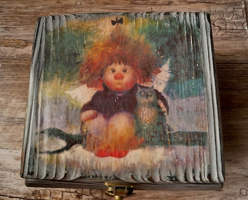 Decorative box with lock 5th anniversary gift for her Storage box with hinged lid Decoupage box