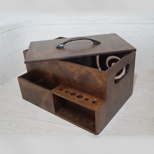 Personalized Knitting needle organizer  - Large wooden yarn box with lid -  Crochet hook holder