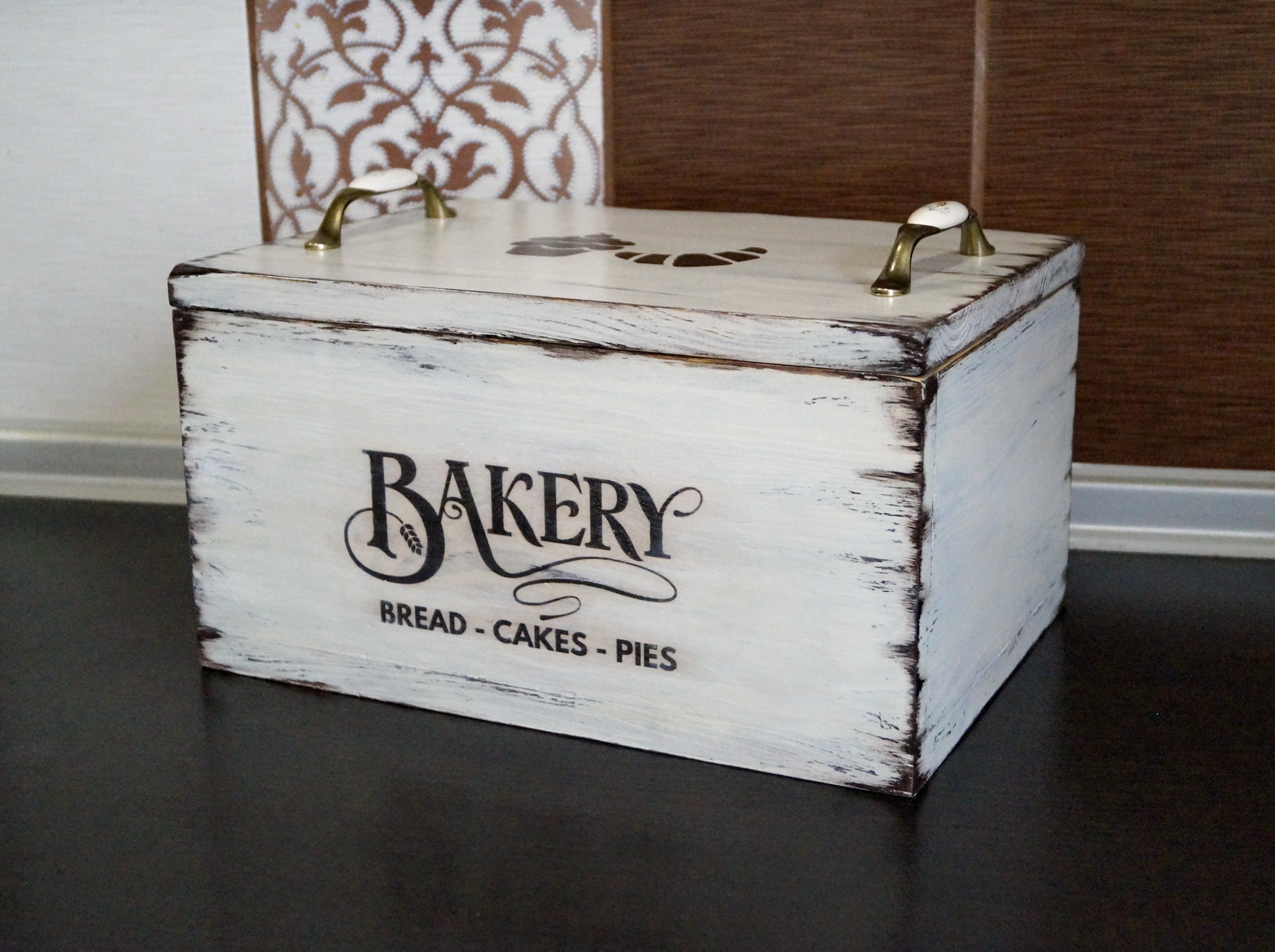 Bread bin with wood lid coffee table tray with handles Etsy